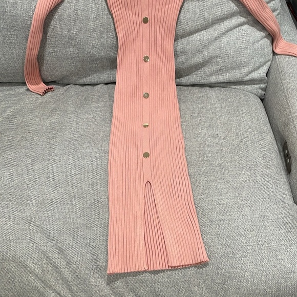 Pink Ribbed Button-Up Dress - Picture 2 of 4